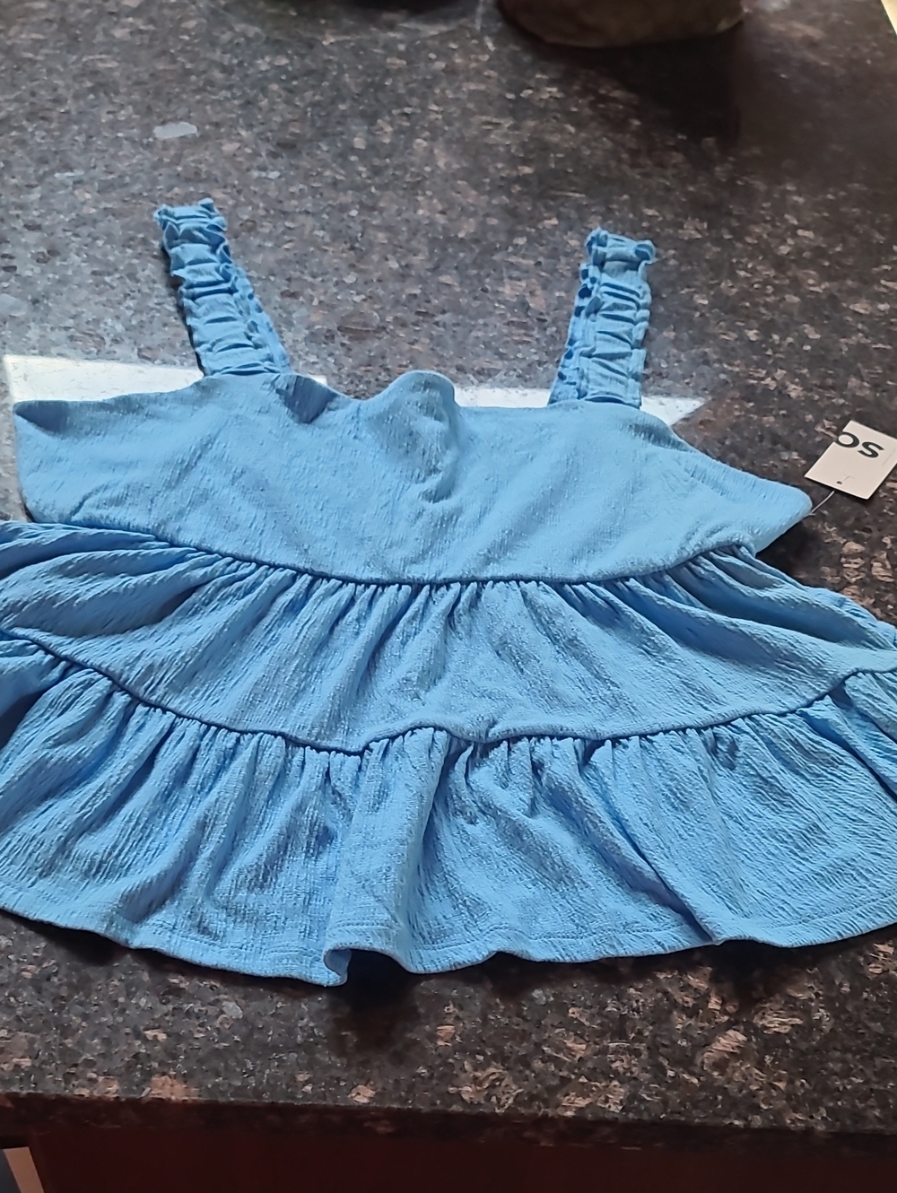 SO Light Blue Ruffled Tiered Tank 3X